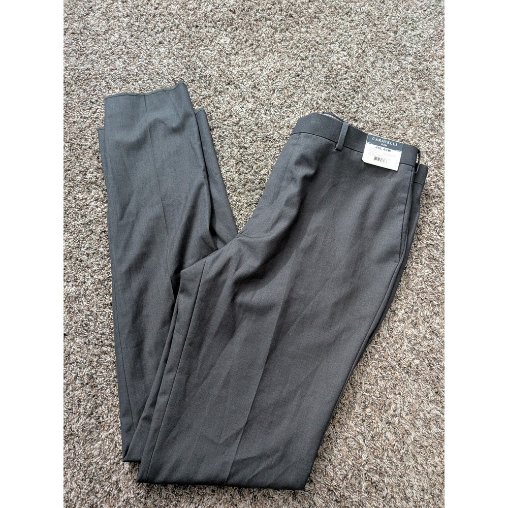 Caravelli‎ Slim Harry Suit Pants Gray NWT 40 Waist Raw Hem 40" Length Cut To Fit
